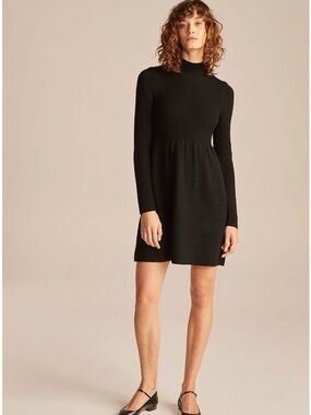 Rebecca Taylor 100% Merino Wool Knit Dress Turtleneck Peplum Long Sleeve XS